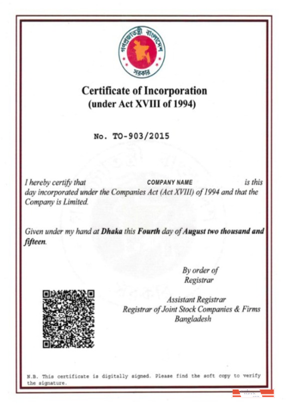 Bangladesh Incorporation Certification